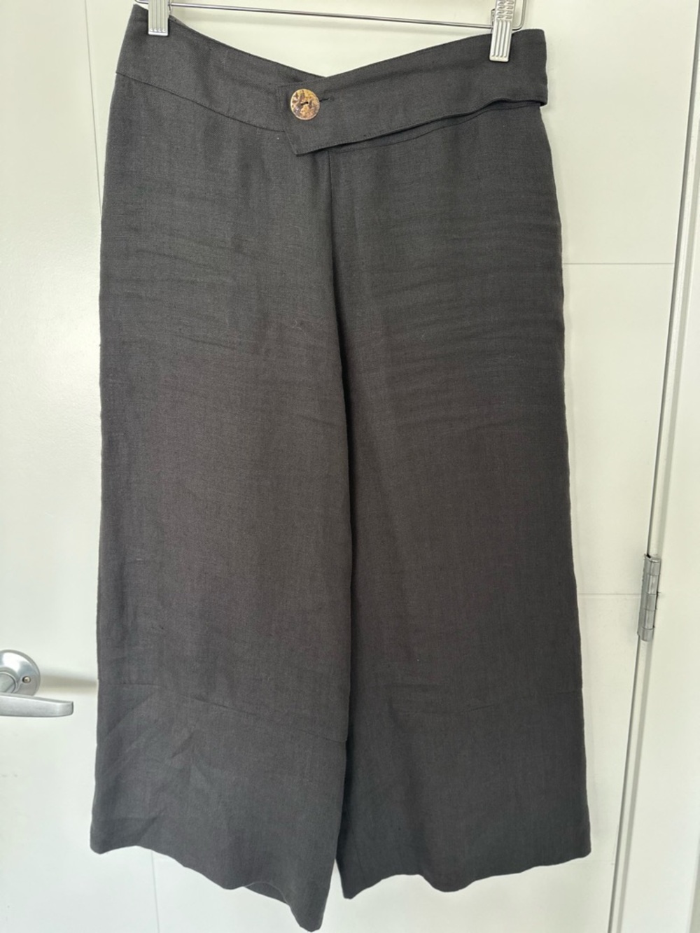 Sarah Pacini 100% Linen Wide Leg Culottes Cropped Pants Gray EU Chic